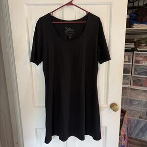 Sahalie Black Knit T-Shirt Dress L Short Sleeve Scoop Neck Minimalist Athletic